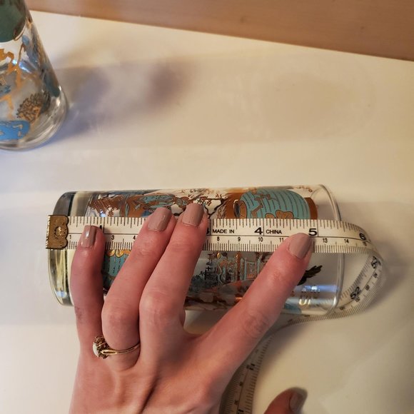 Set of 4 Vtg Dominion MCM Highball Tumbler Asian Turquoise Gold Drinking Glasses - Picture 13 of 15